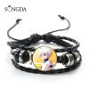 Japanese Anime Hunter X Hunter Display Black Leather Bracelet Handmade Cartoon Printed Glass Dome Buckle Multilayer - Hunter X Hunter Store