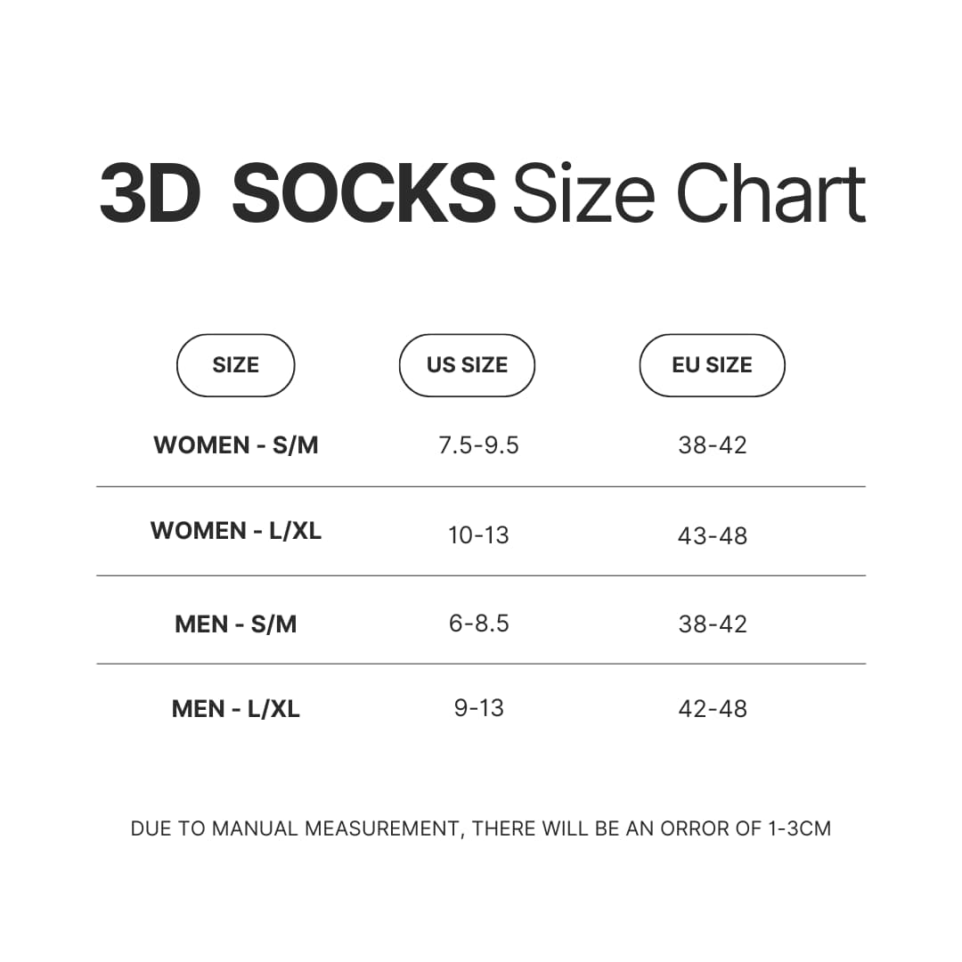 3D Socks Size Chart - Hunter X Hunter Store