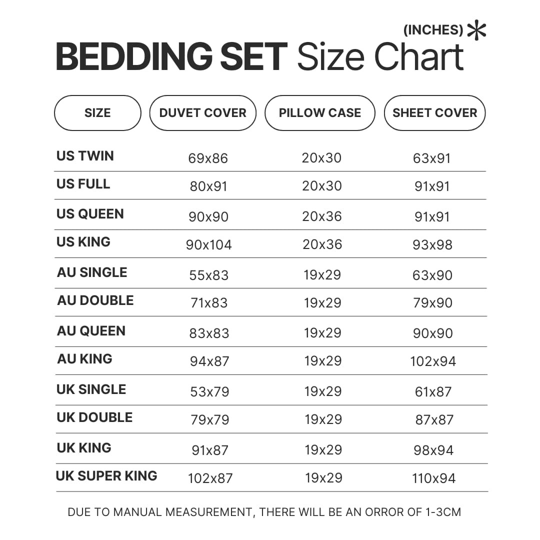 Bedding Set Size Chart - Hunter X Hunter Store