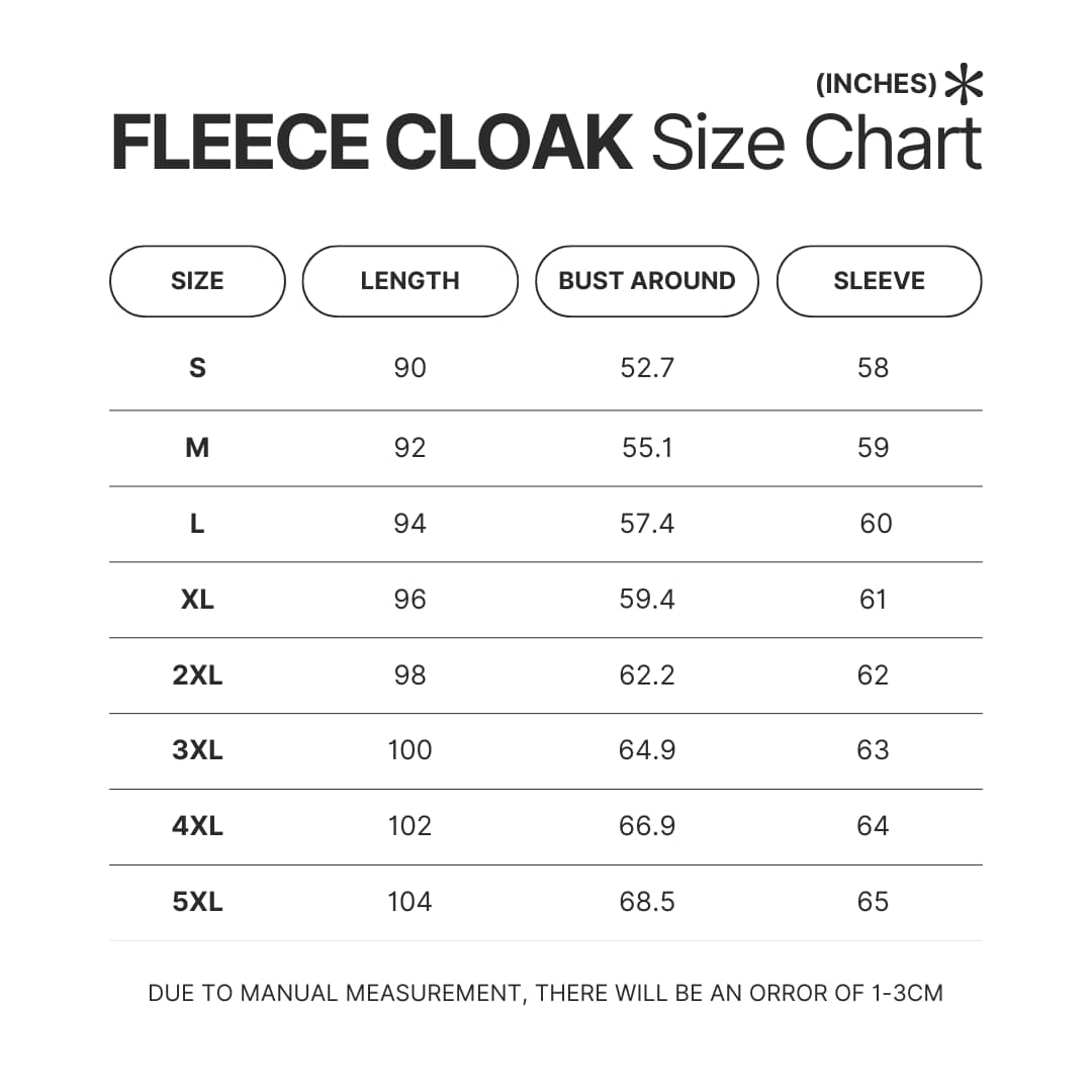 Fleece Cloak Size Chart - Hunter X Hunter Store